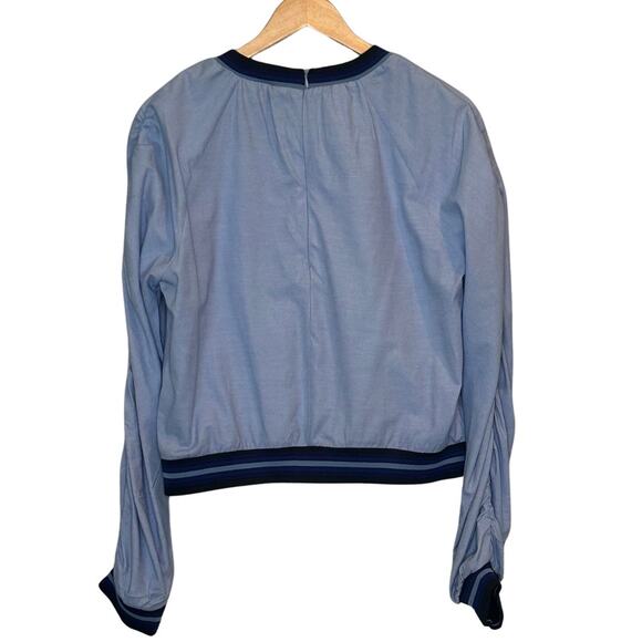 alter Baker Ruched Sleeve Blue Pullover Top | Size Large - Picture 4 of 10